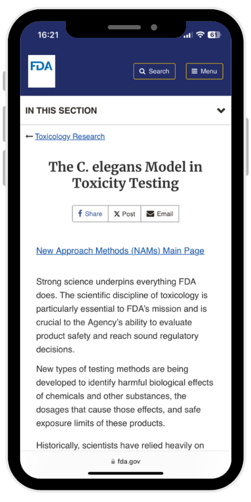 FDA C elegans for toxicity testing Piper hunt